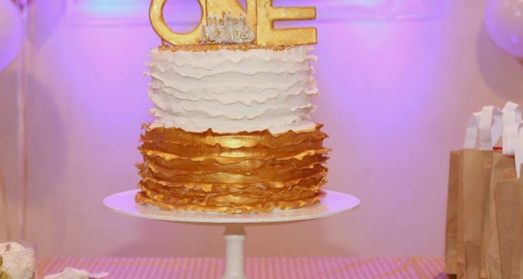 Metallic Gold Ruffles 1st Birthday Cake