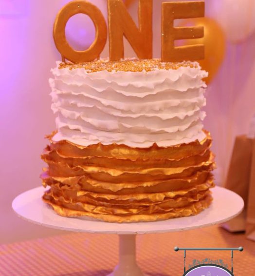 Metallic Gold Ruffles 1st Birthday Cake