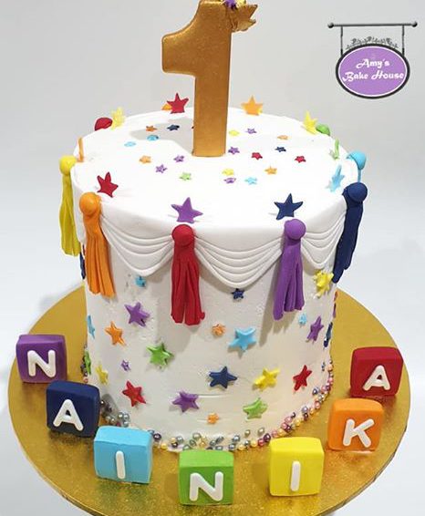 Rainbow Themed First Birthday Cake