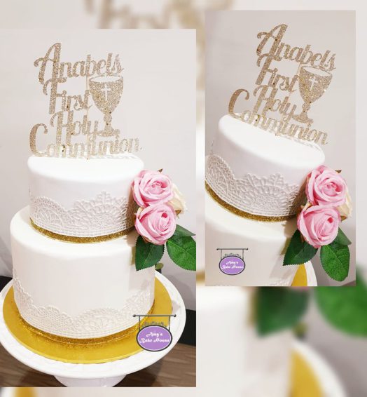 Simple Two Tiered First Holy Communion Cake
