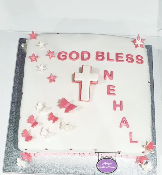 White and Pink Themed Baptism Cake