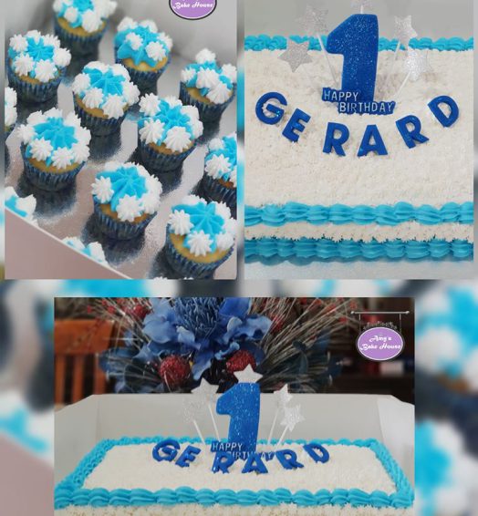 Blue and White First Birthday Cake