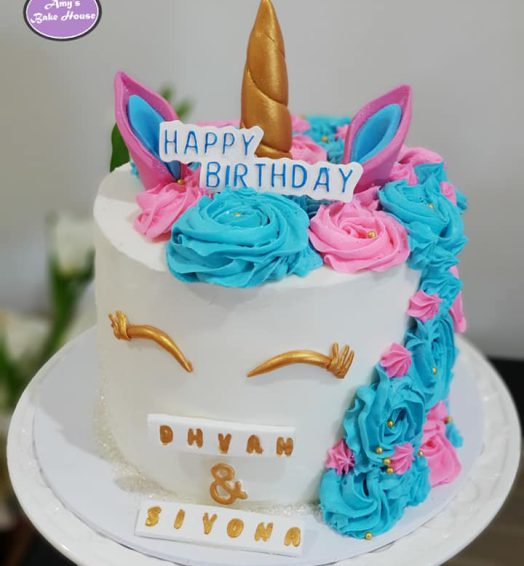 Pink and Blue Unicorn Themed Cake