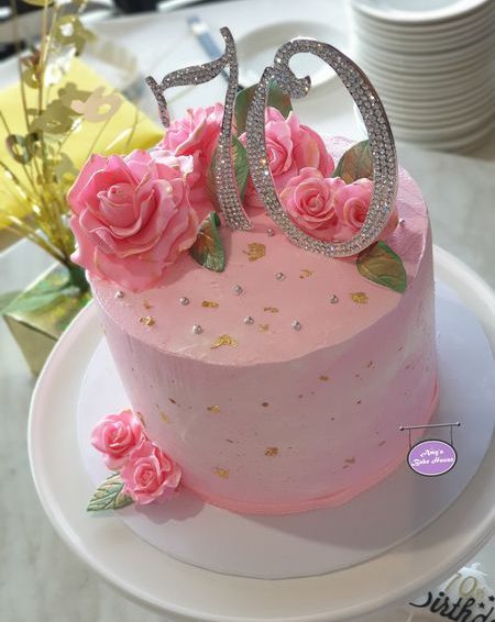 Edible Rose Themed 70th Birthday Cake